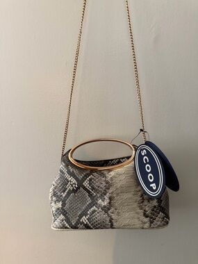 SCOOP Snake-Embossed Mini Crossbody with Gold Ring Handle - Gray/Black